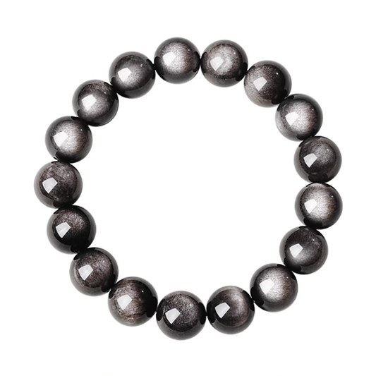 Black Silver Sheen Obsidian's Veiled Shield: Protection & Resilience Bracelet