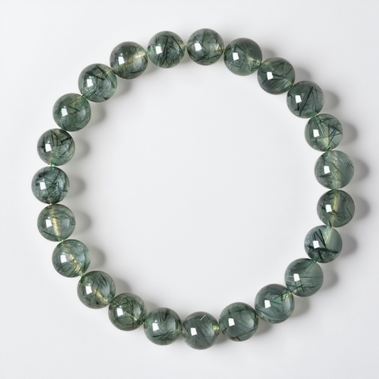 Green Rutilated Quartz's Verdant Glimmer: Vitality & Prosperity Bracelet