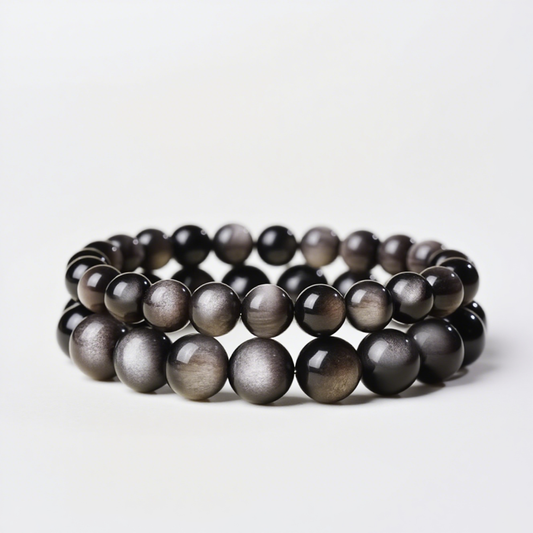 Black Silver Sheen Obsidian's Veiled Shield: Protection & Resilience Bracelet