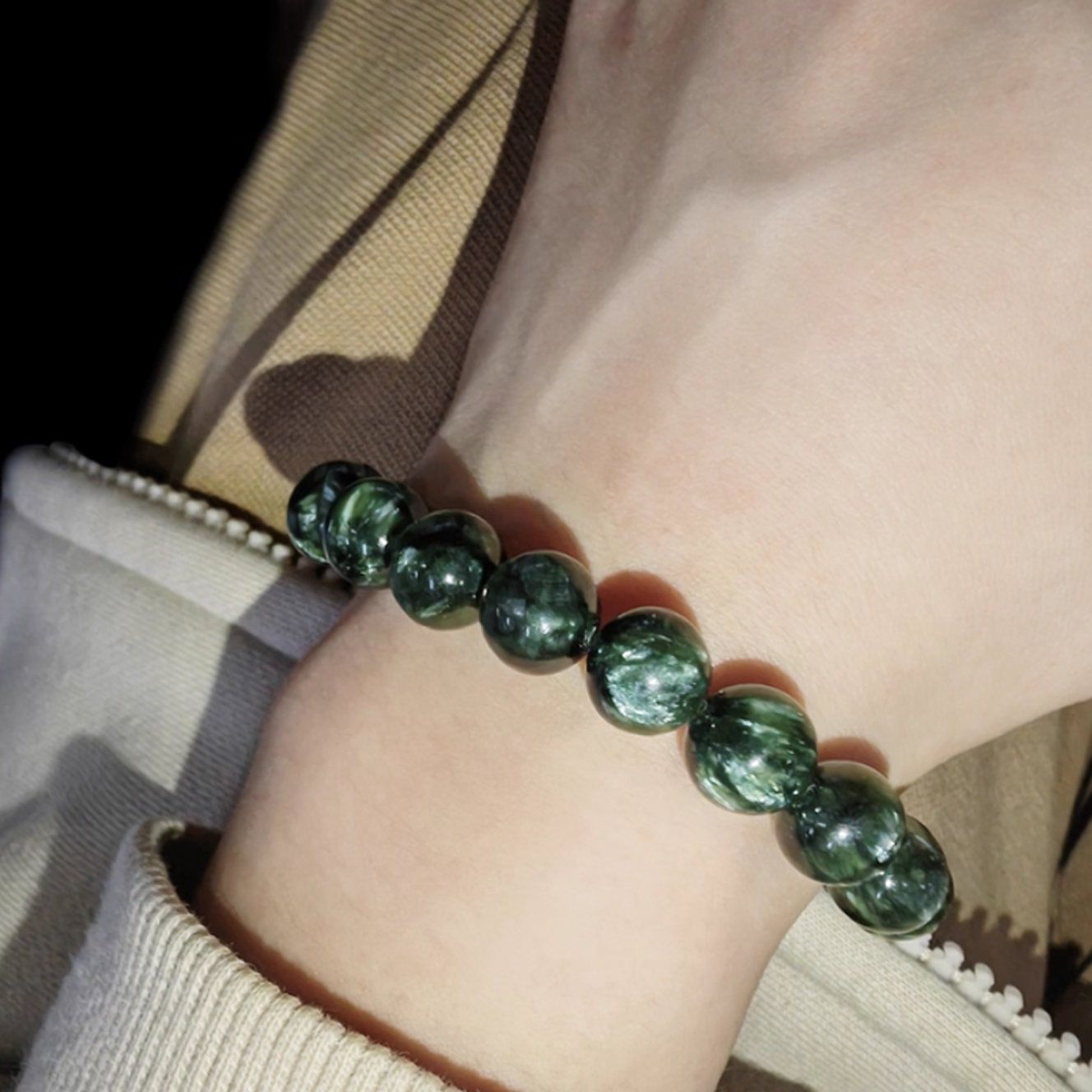 Green Charoite's Emerald Swirl: Growth & Balance Bracelet