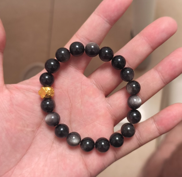 Black Silver Sheen Obsidian's Veiled Shield: Protection & Resilience Bracelet