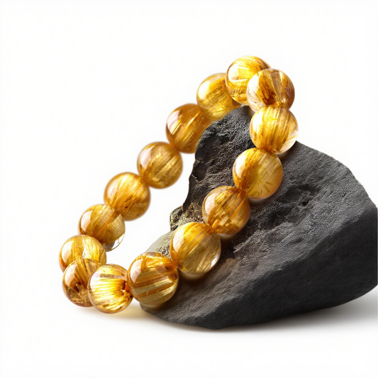 Golden Rutilated Quartz's Radiant Glint: Abundance & Vitality Bracelet