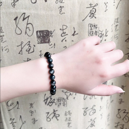 Black Silver Sheen Obsidian's Veiled Shield: Protection & Resilience Bracelet