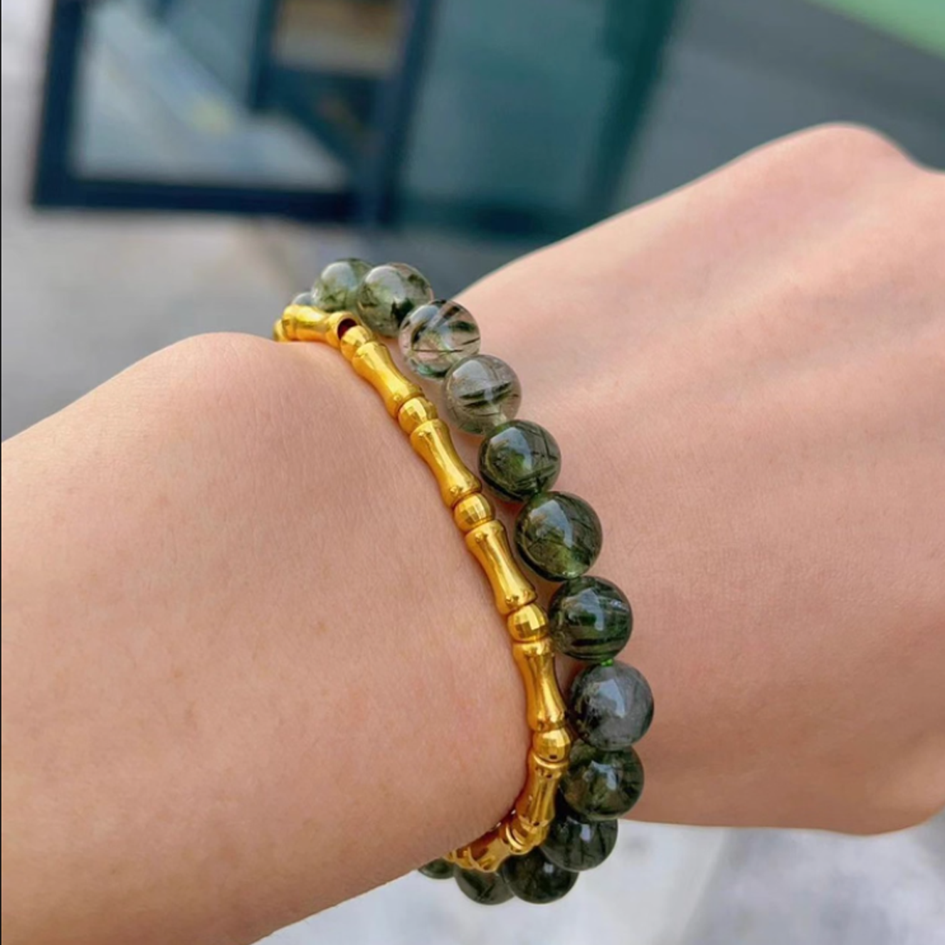 Green Rutilated Quartz's Verdant Glimmer: Vitality & Prosperity Bracelet