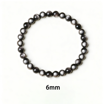 Black Silver Sheen Obsidian's Veiled Shield: Protection & Resilience Bracelet